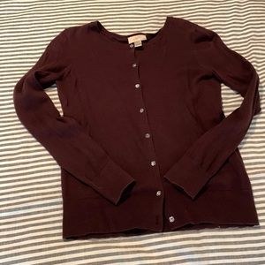 Burgundy cardigan with clear buttons